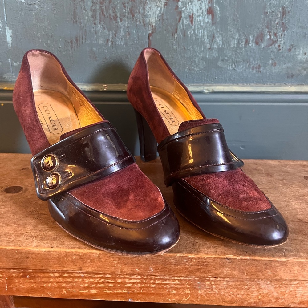 Vintage Coach patten leather and suede heels